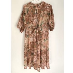 Sheer Floral Smock Waist Maxi Dress [US M]